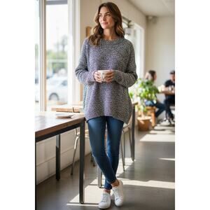 Slouchy Ribbed Knit Navy & White Shaker Sweater 2XL Spring Coastal Nautical EUC